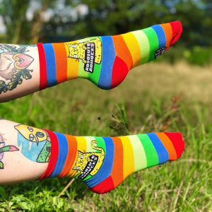 Absolute Bollocks Rainbow Socks - Sweary Cat Socks - yellow Cat - Katie Abey Socks - Funny Socks