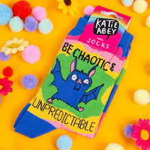 Load image into Gallery viewer, Be Chaotic &amp; Unpredictable Rainbow Bat Socks - Katie Abey Socks