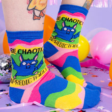 Load image into Gallery viewer, Be Chaotic &amp; Unpredictable Rainbow Bat Socks - Katie Abey Socks