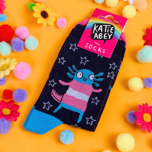 Don't Tell Me Who I am Axolotl Trans Pride Socks - Katie Abey Socks