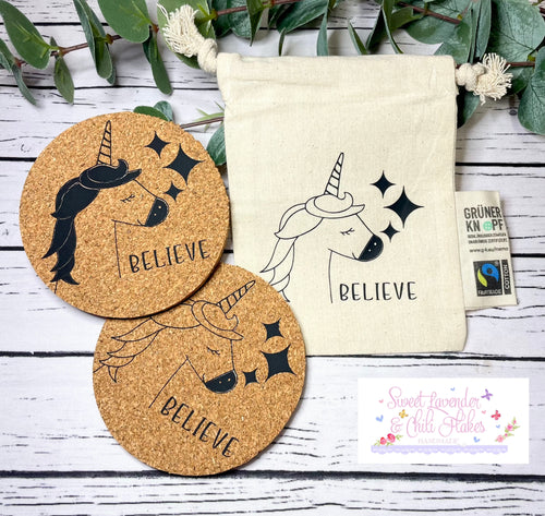 Believe Cork Coasters  - 2 Coasters Set