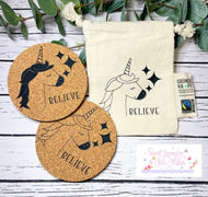 Believe Cork Coasters  - 2 Coasters Set