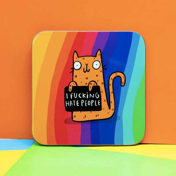 F*ing Hate People Sweary Cat Coaster - Katie Abey - 1 Coaster