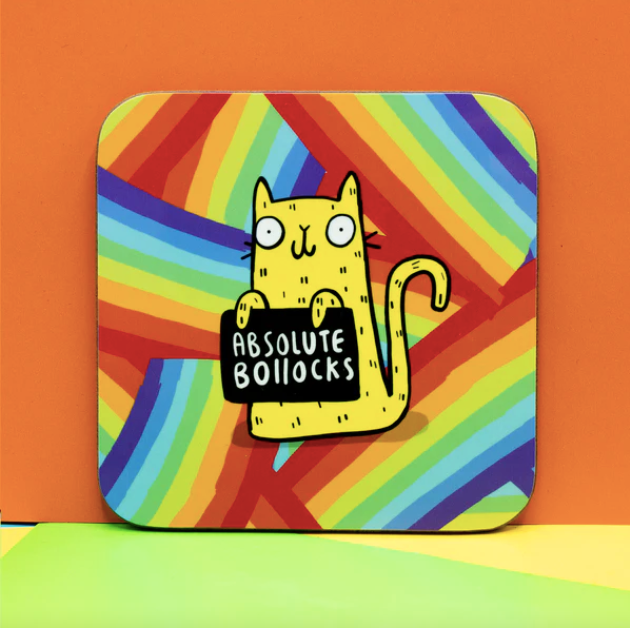 Absolute Bollocks Sweary Cat Coaster - Katie Abey - 1 Coaster
