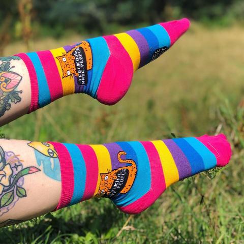 I Fucking Hate People Rainbow Socks - Sweary Cat Socks - orange Cat - Katie Abey Socks