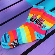 Load image into Gallery viewer, Off You F*ck Rainbow Socks - Sweary Cat Socks - pink Cat - Katie Abey Socks - Funny Socks