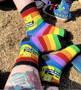 Proud As F*ck Rainbow Socks - Sweary Cat Socks - yellow Cat - Katie Abey Socks - Funny Socks