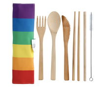 Load image into Gallery viewer, Somewhere Rainbow Stripes - 100% Natural Bamboo Cutlery 6 Piece Set in Canvas Holder