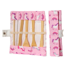 Load image into Gallery viewer, Enchanted Rainbow Unicorn - 100% Natural Bamboo Cutlery 6 Piece Set in Canvas Holder