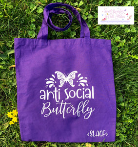 Anti Social Butterfly Tote Bag - Purple