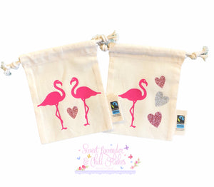 Flamingo Design Organic Tie String Mini Bag * Mini Drawstring Sacks