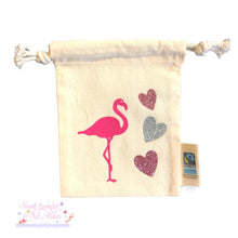 Load image into Gallery viewer, Flamingo Design Organic Tie String Mini Bag * Mini Drawstring Sacks