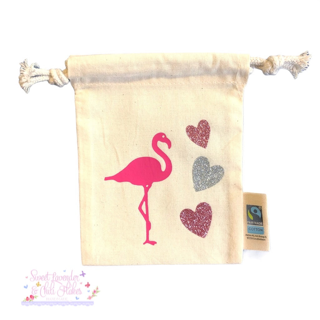 Flamingo Design Organic Tie String Mini Bag * Mini Drawstring Sacks