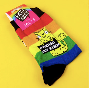 Proud As F*ck Rainbow Socks - Sweary Cat Socks - yellow Cat - Katie Abey Socks - Funny Socks